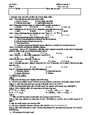 Kiểm tra học kì 1 môn Hóa Học 8